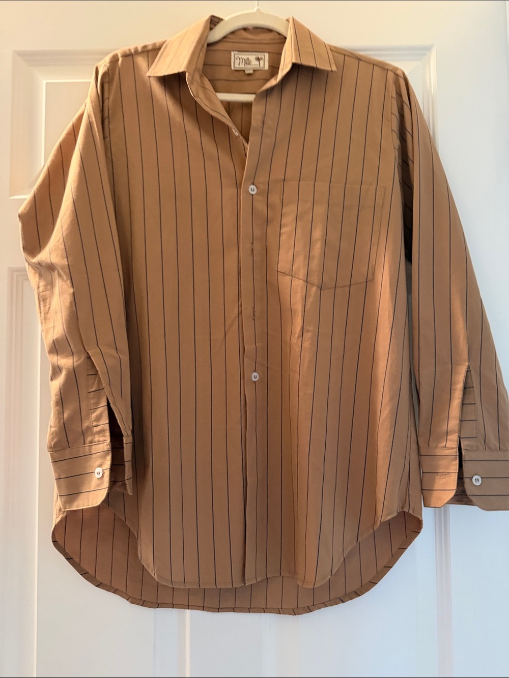 Mille Sofia Buttondown Shirt in Tan Striped and navy stripe